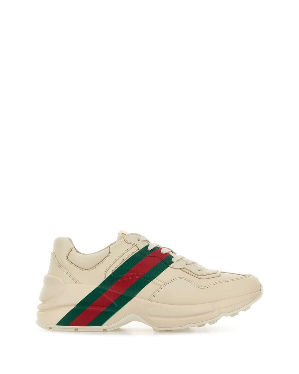 Gucci White Ivory Leather Rhyton Sneakers