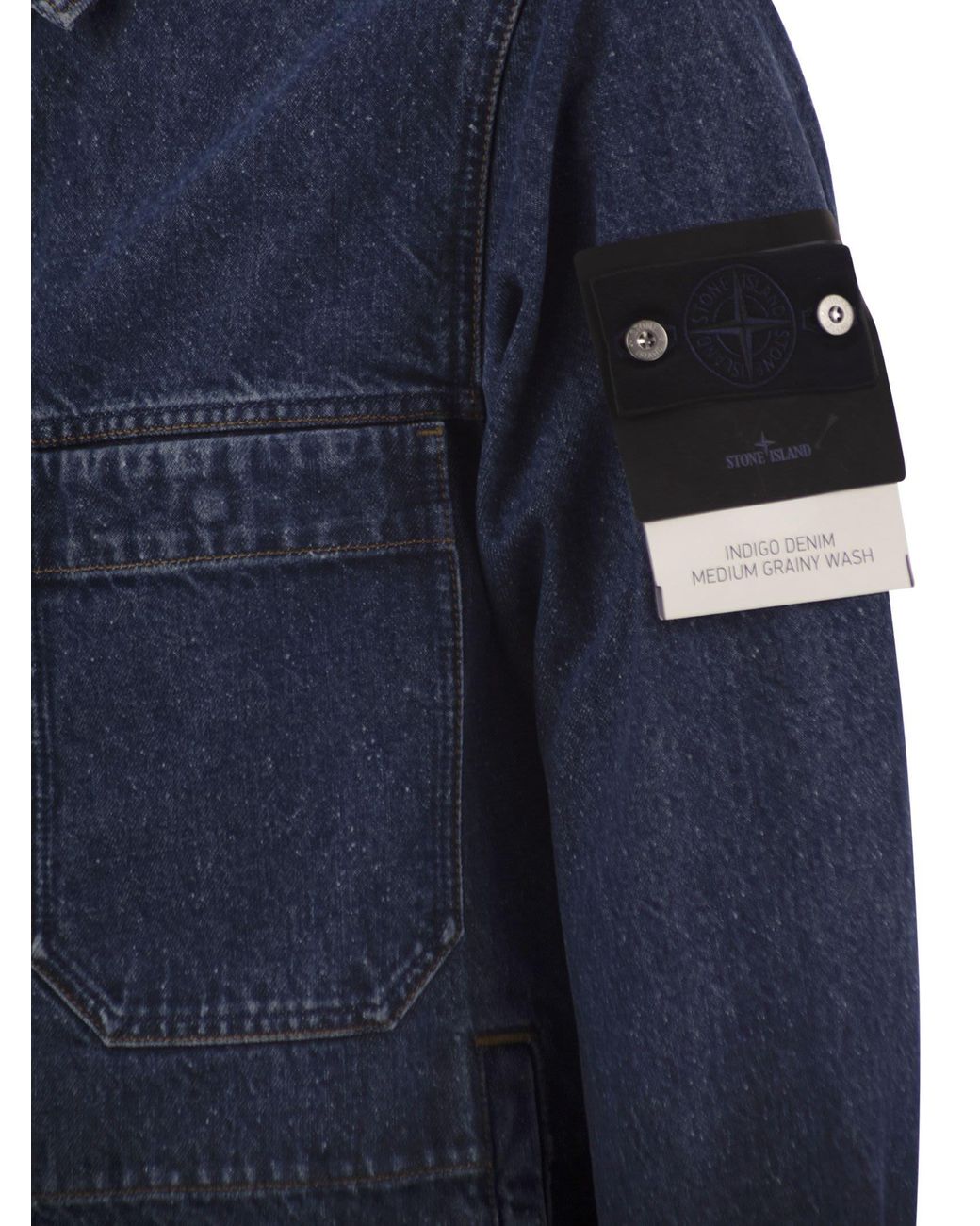 Stone Island Blue Denim Jacket With Patch Pockets for men