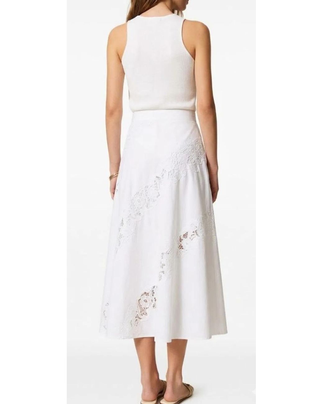 Twinset White Lace Panel Bow Skirt