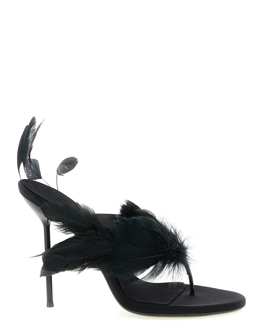 Paris Texas Black 'Lidia Feather Thong' Mules