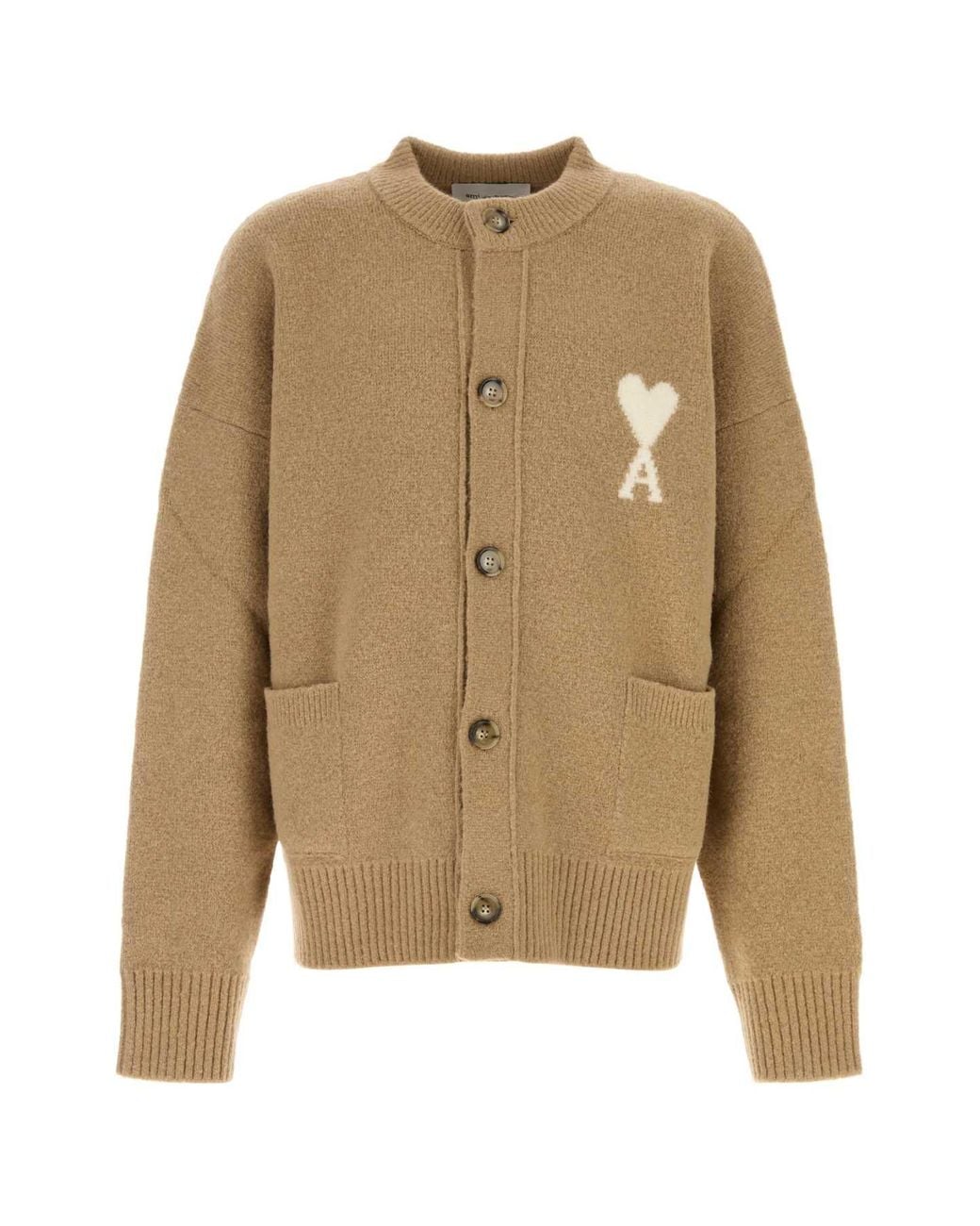 AMI Natural Quota-Crewneckcardiganwithdecoeur for men