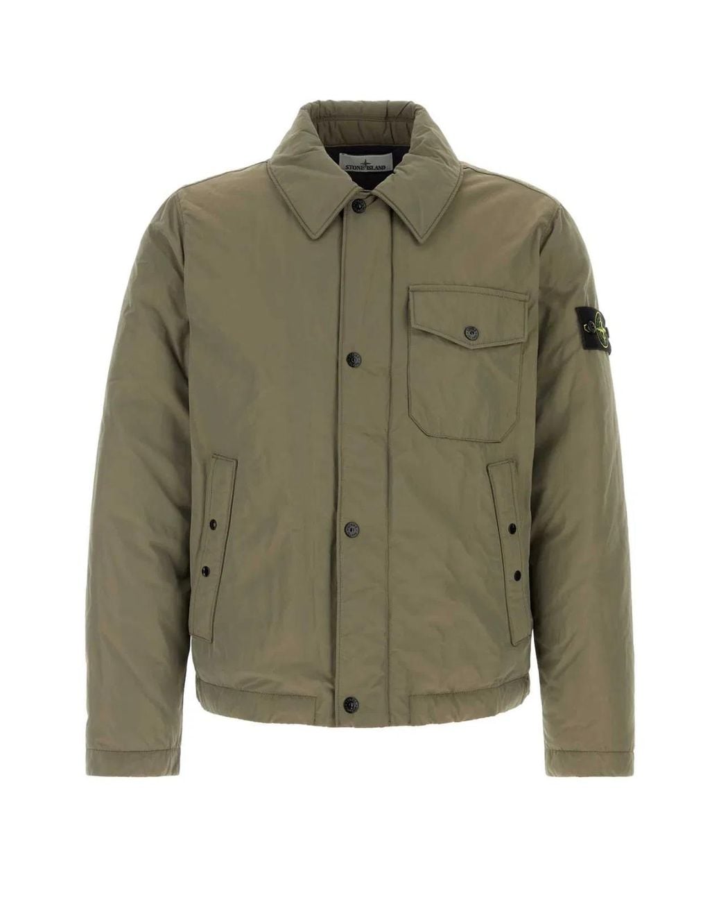 Stone Island Green Army Polyester Blend Down Jacket for men