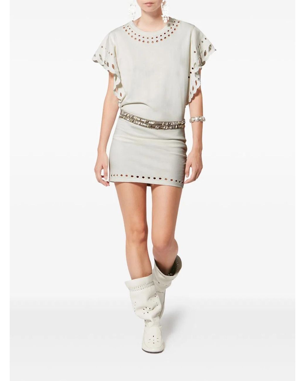 Isabel Marant White Cotton Laser-Cut Details Top