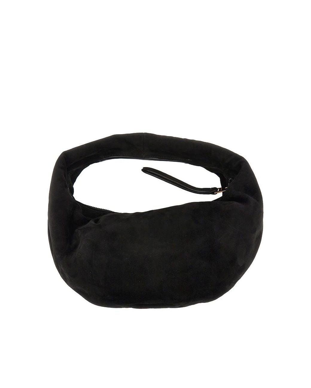 Khaite Black Mini Hobo Bag Made From Soft Suede Leather With Integrated Handle To Carry By Hand. -Tone Mini Logo Print