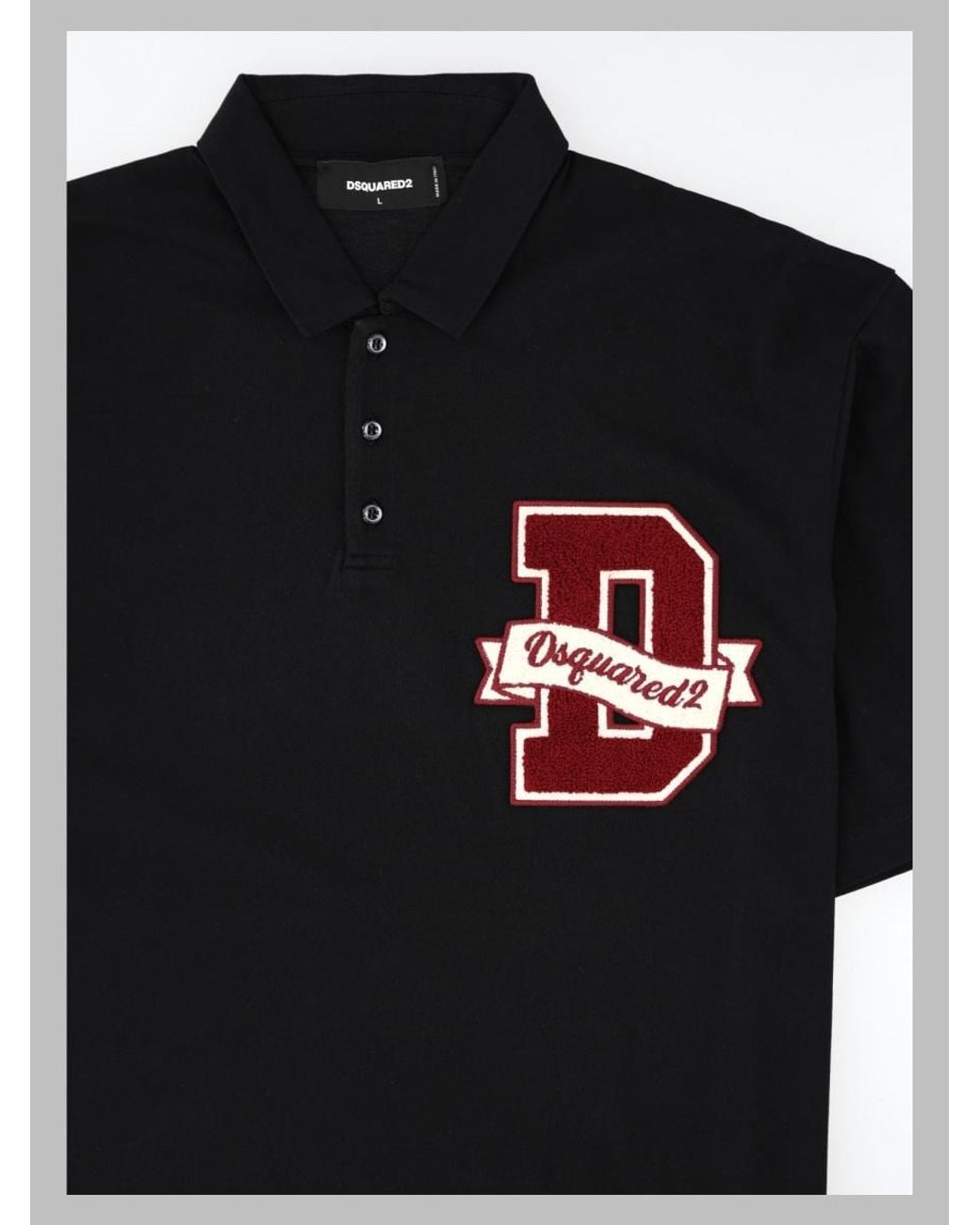 DSquared² Black Embroidered Short-Sleeve Cotton Polo Shirt for men