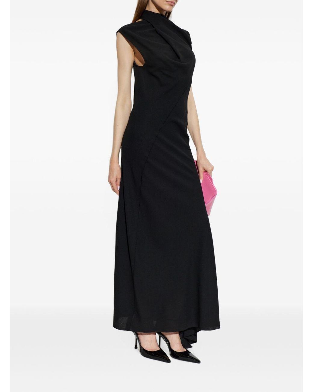 The Attico Black Scooped Back Wool Long Dress