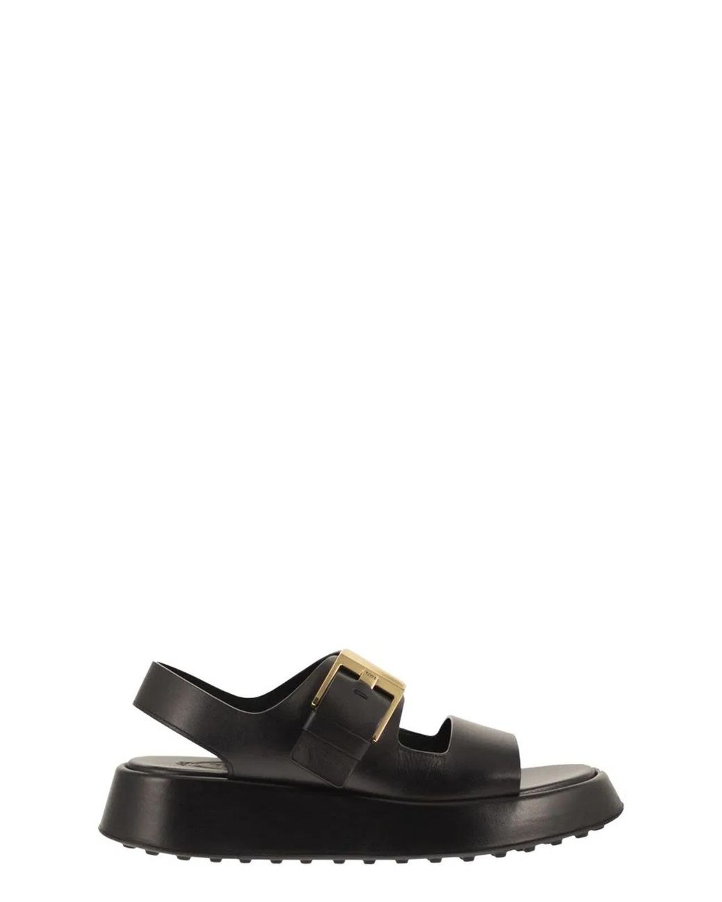 Tod's Black Sandale À Double Bride En Cuir Nappa Noir Semelle Épaisse