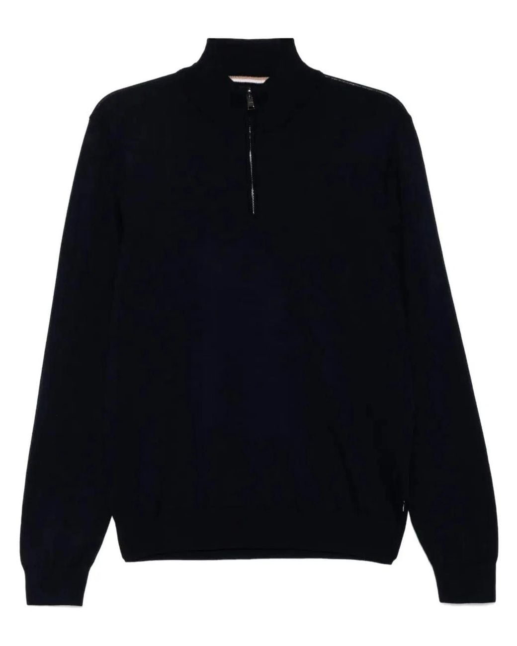 Boss Blue Virgin Wool Jumper With Zip Collar for men