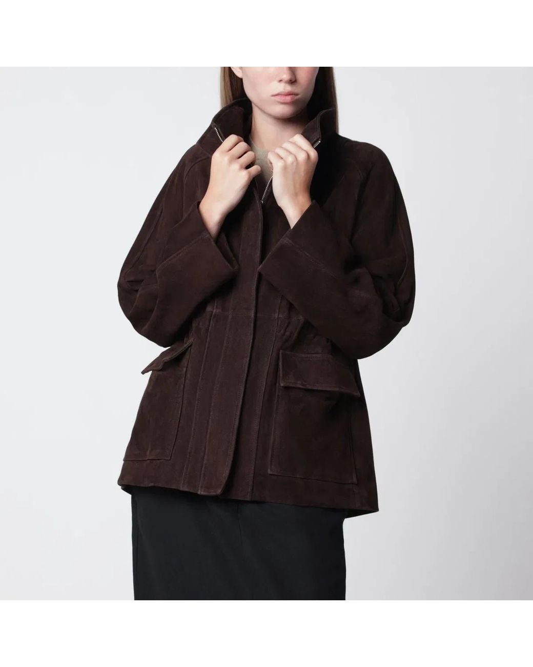 Nour Hammour Black Mocha Quai Fluid Suede Jacket