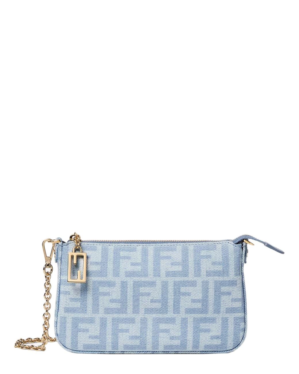 Fendi Blue Pouch Tube Con Catena