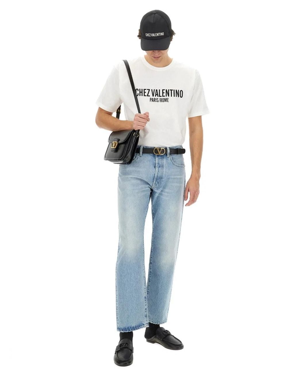 Valentino Gray Cotton Tshirt With Chez Print for men