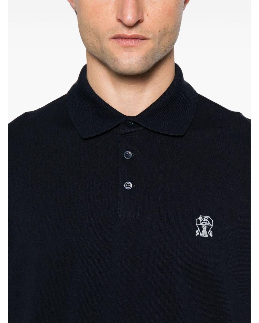 Brunello Cucinelli Black Logo Cotton Polo Shirt for men