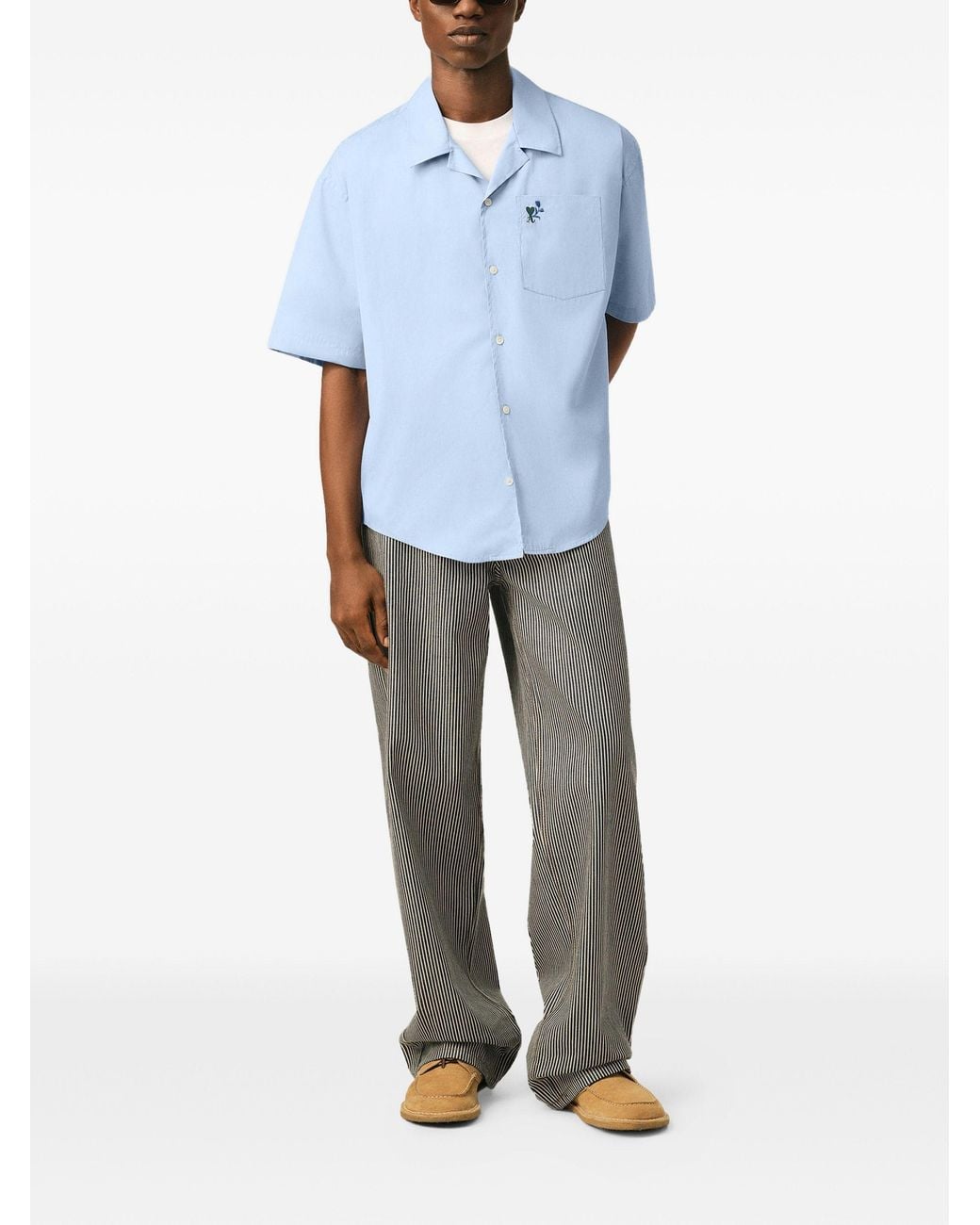AMI Blue Boxy Short-Sleeve Shirt With Shark Collar for men