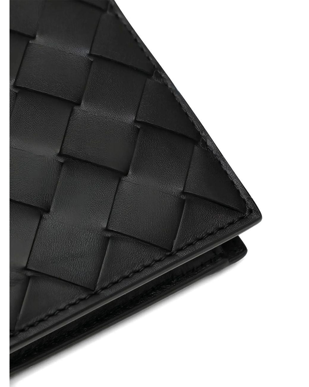 Bottega Veneta Black Woven Leather Bi-Fold Wallet for men