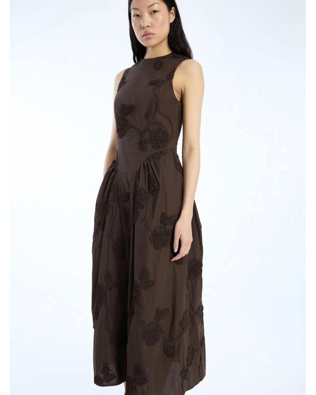 ROTATE BIRGER CHRISTENSEN Brown Flower-Detail Midi Dress