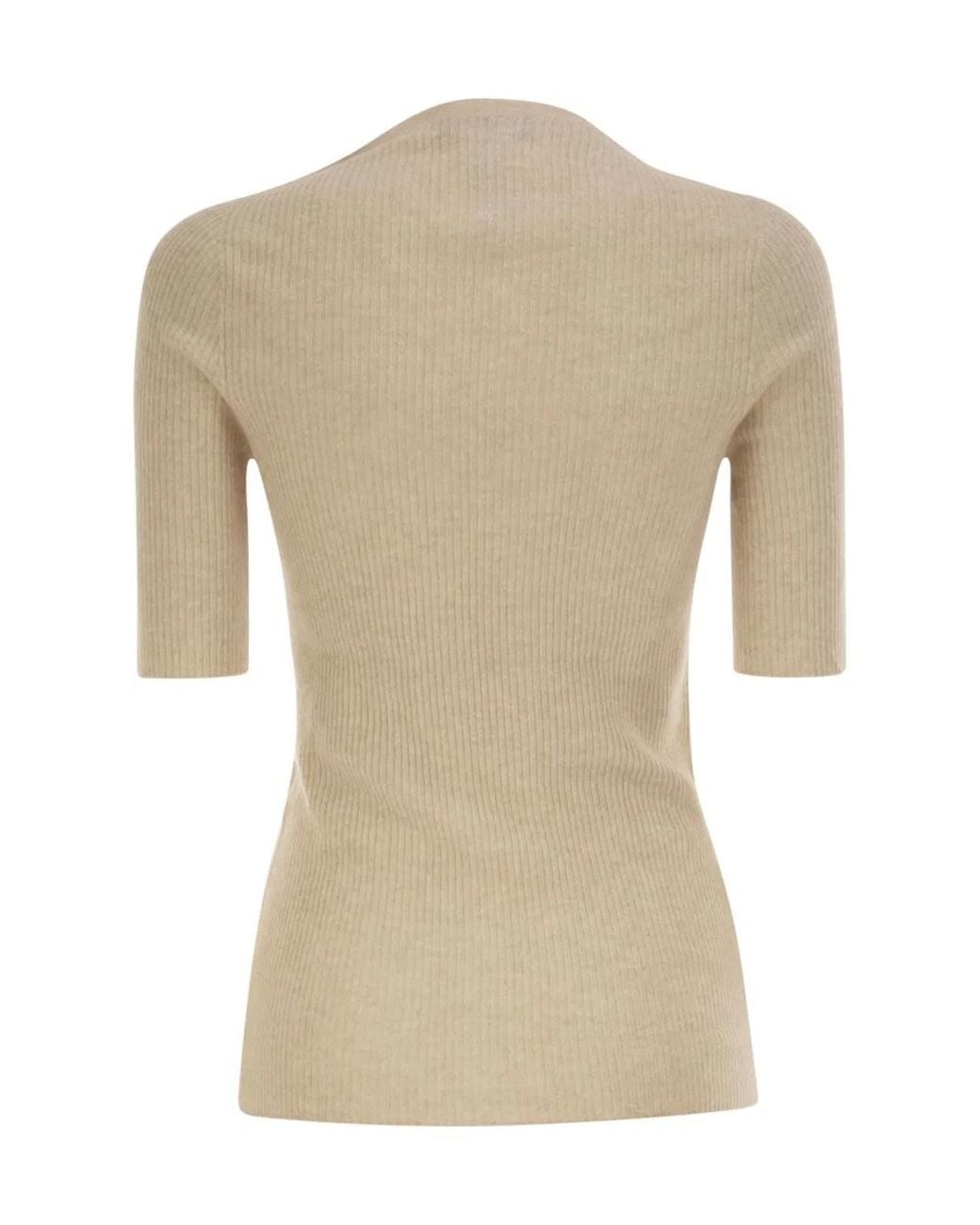 Fabiana Filippi Natural Ribbed Wool, Silk And Cashmere Knit Top