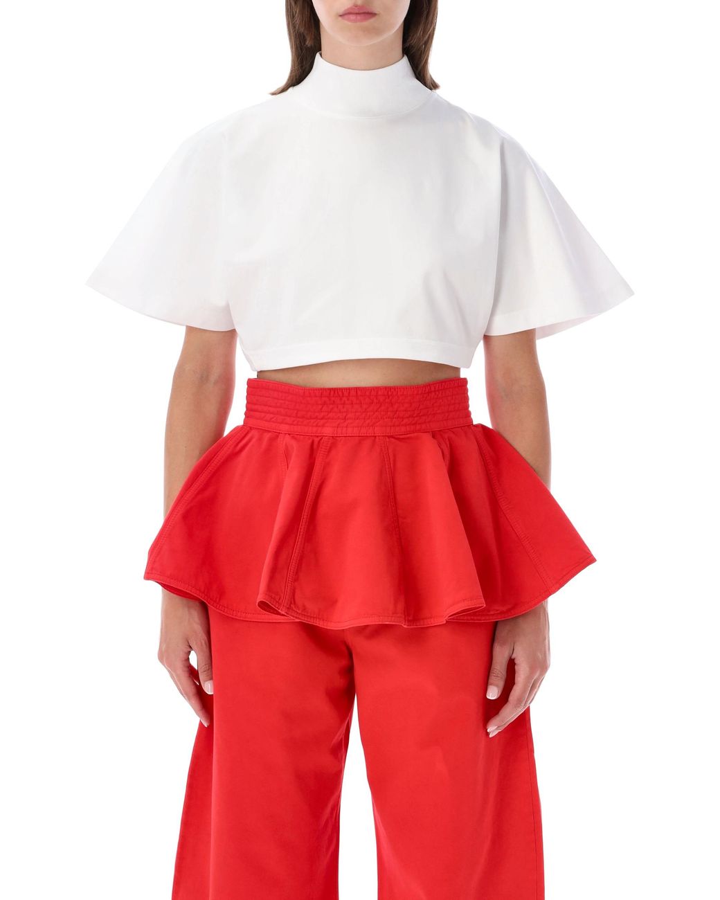 Alaïa Red Cropped Mock Neck Boxy Top