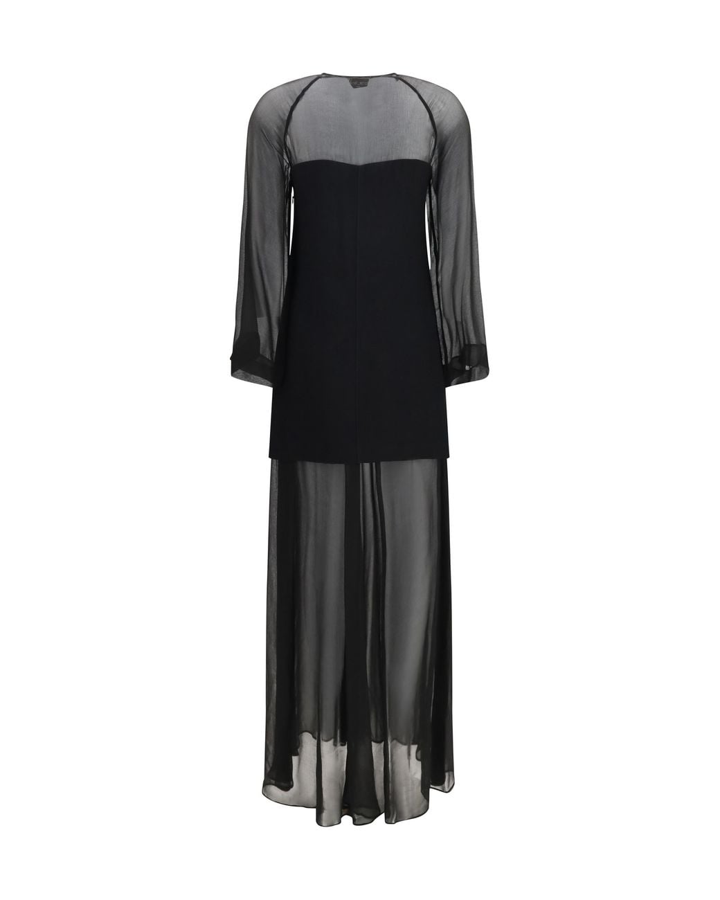 Forte_forte Black Georgette And Crêpe Long Dress With Bow And Tassels