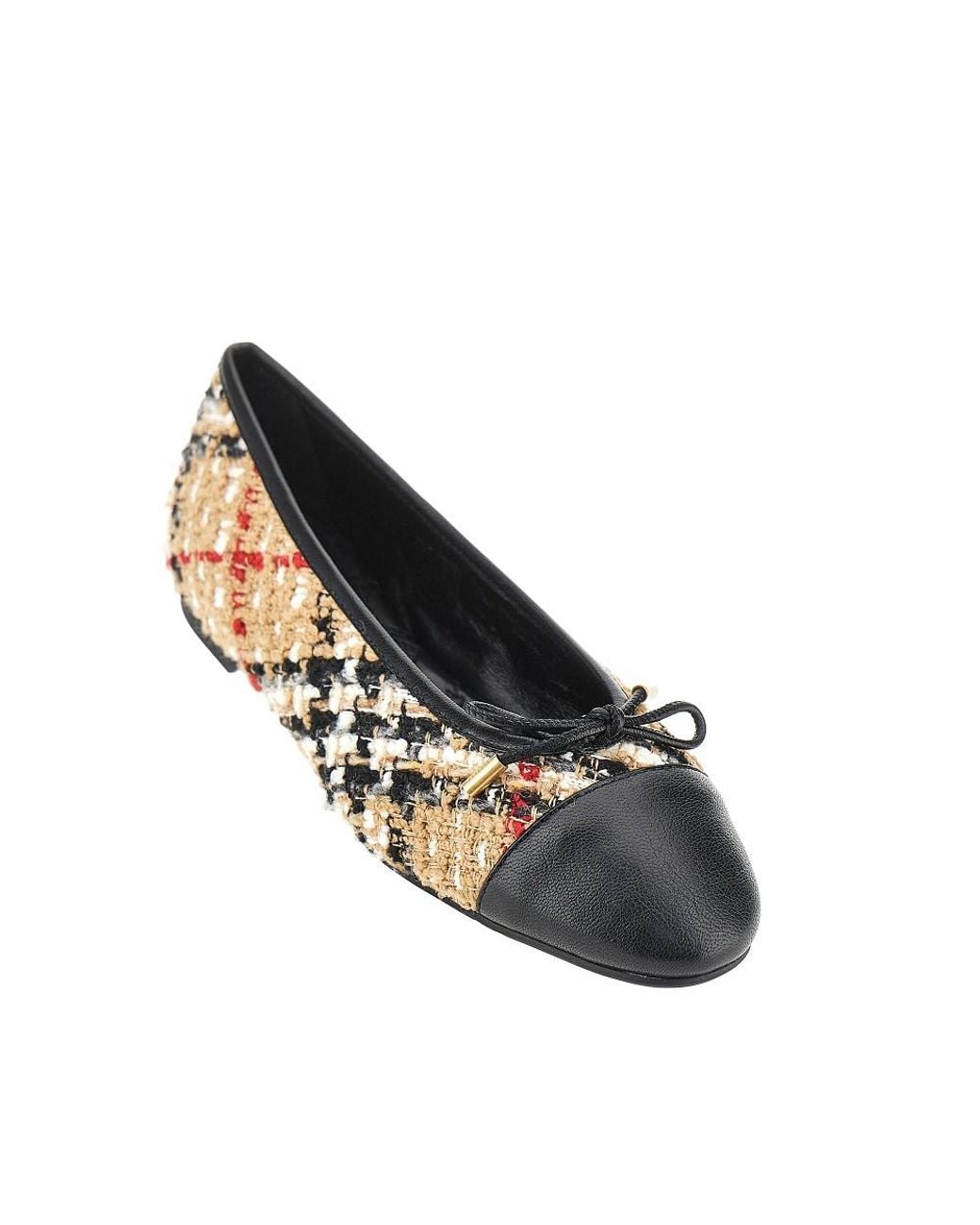 Burberry Metallic Check Bouclé And Leather Highgate Ballerinas