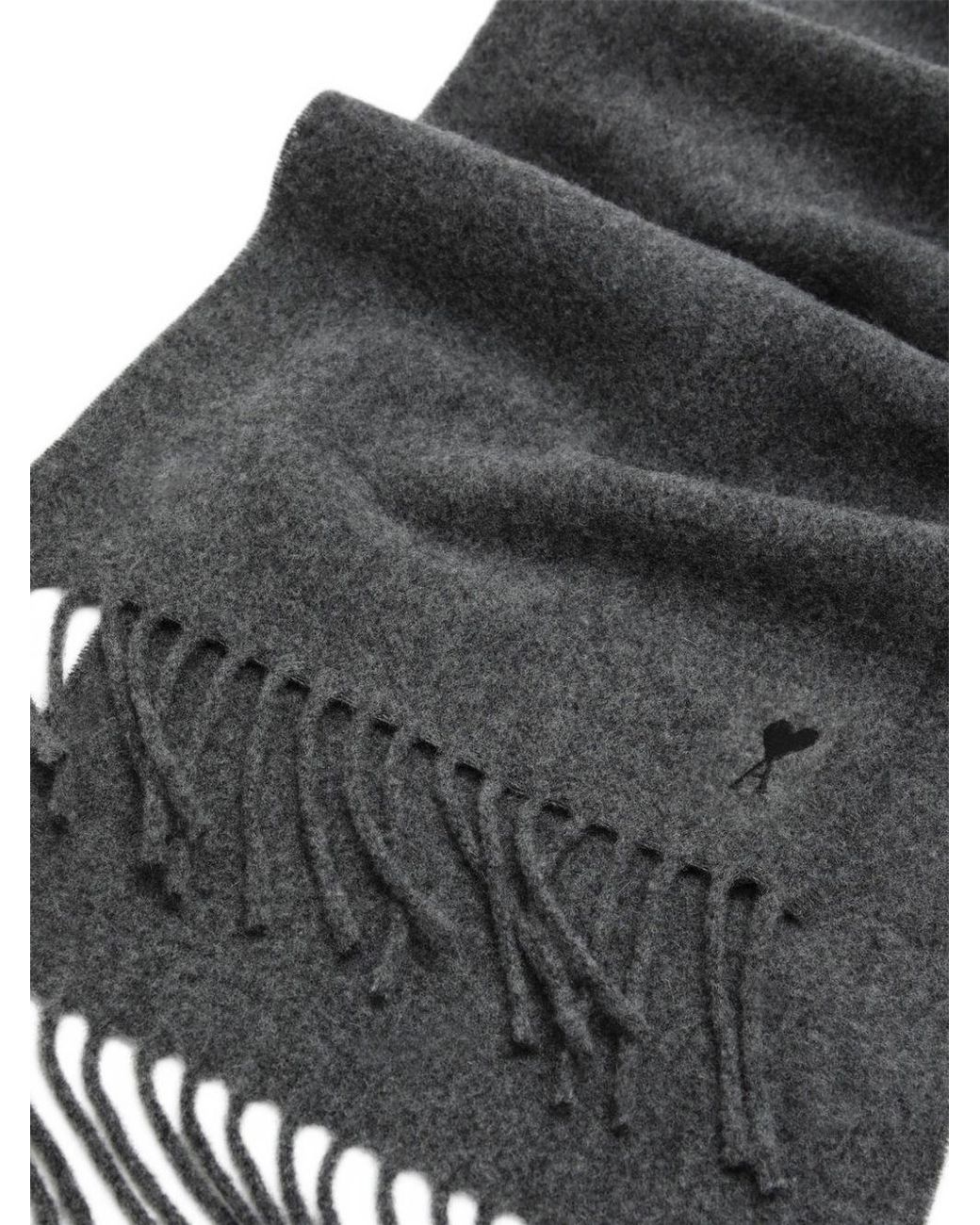 AMI Black Ami De Coeur Embroidered Scarf for men