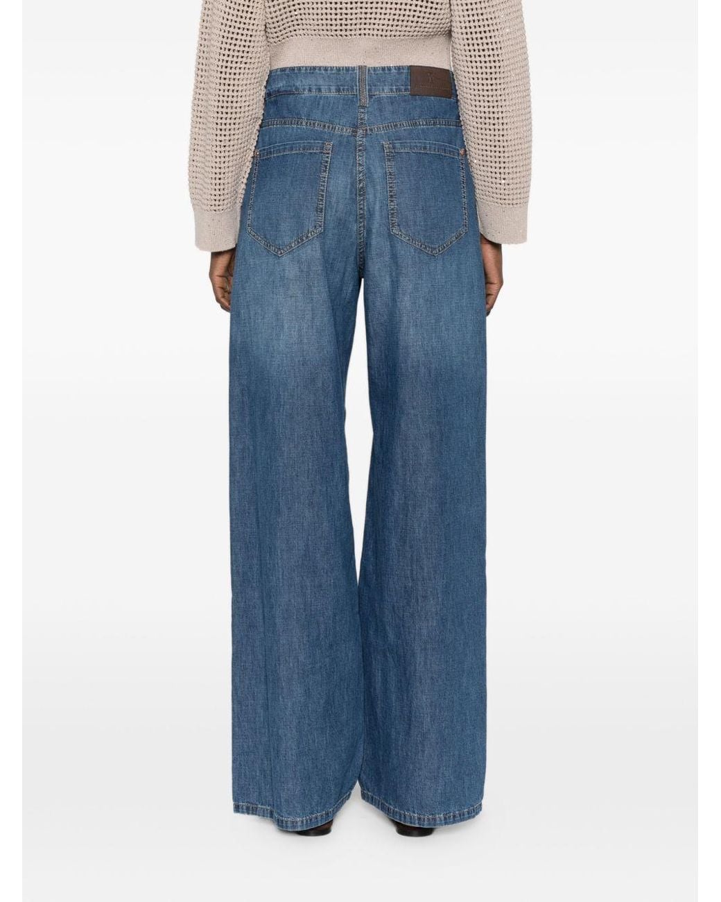 Brunello Cucinelli Blue Wide-Leg Cotton Jeans