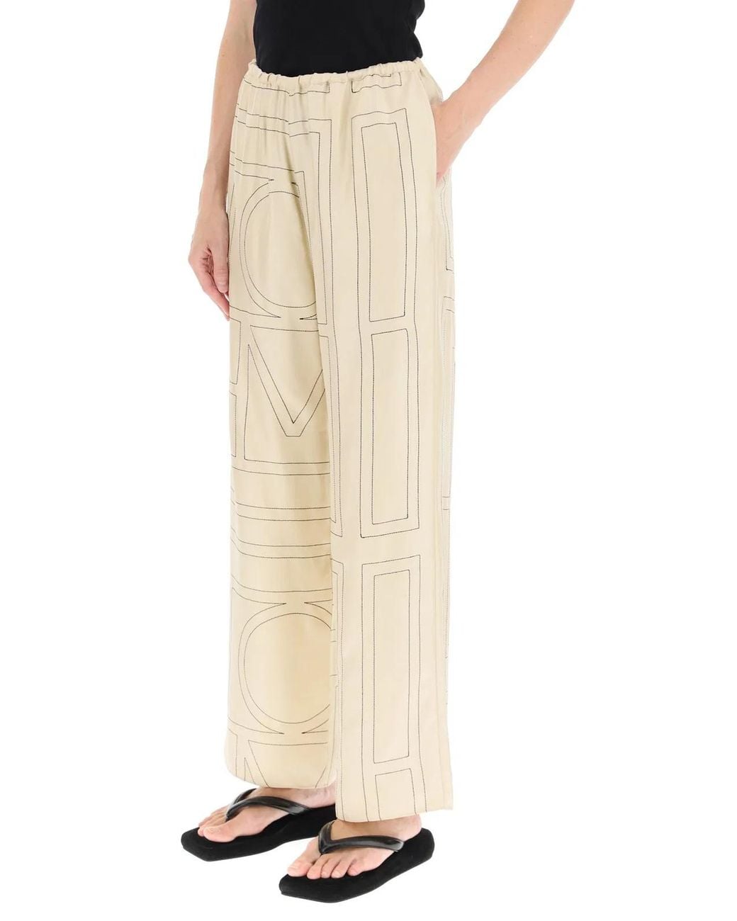 Totême Gray Ivory Monogram Silk Pajama Trousers