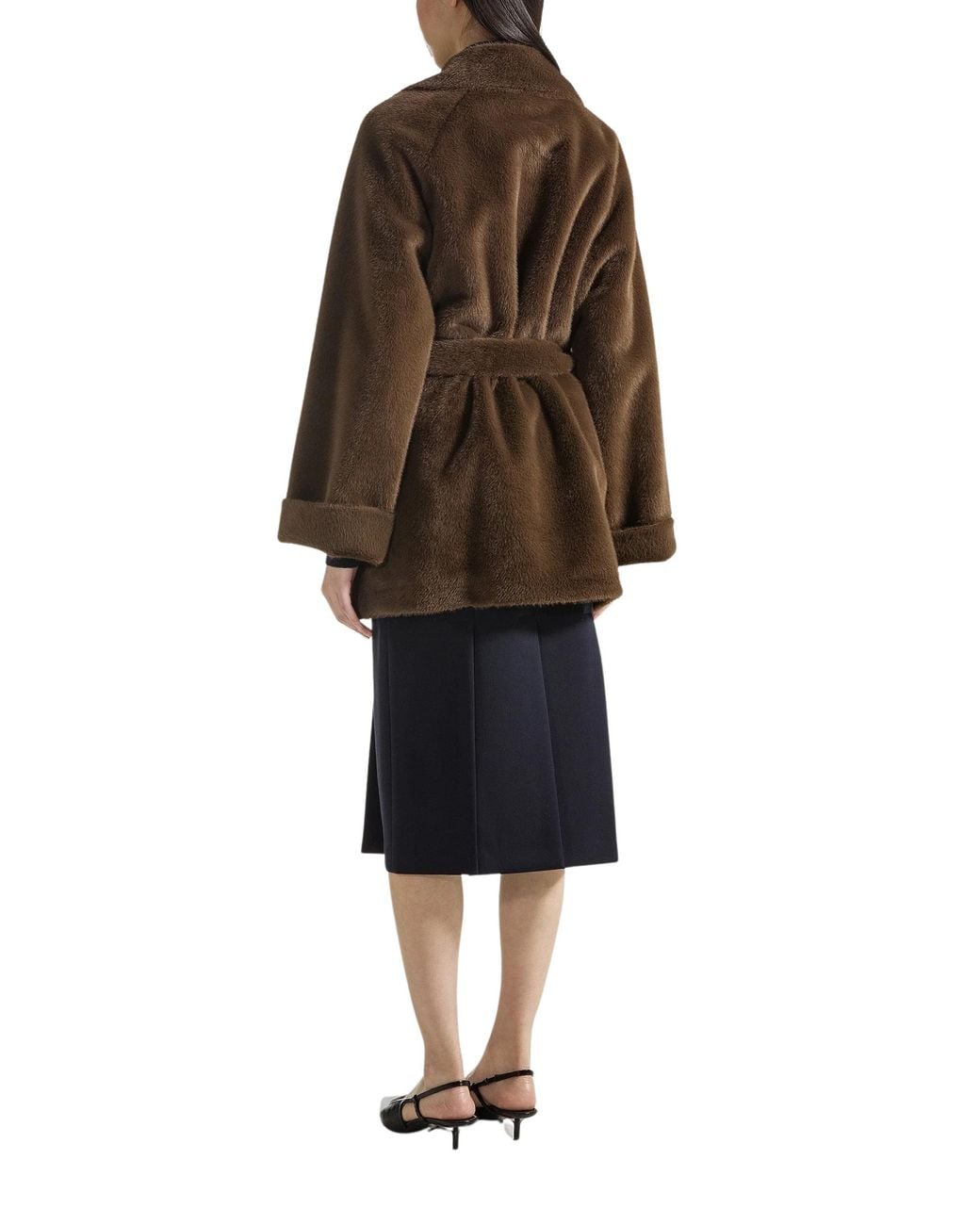 SEVENTY VENEZIA Brown Faux Fur Coat With Belt Nappa Leather