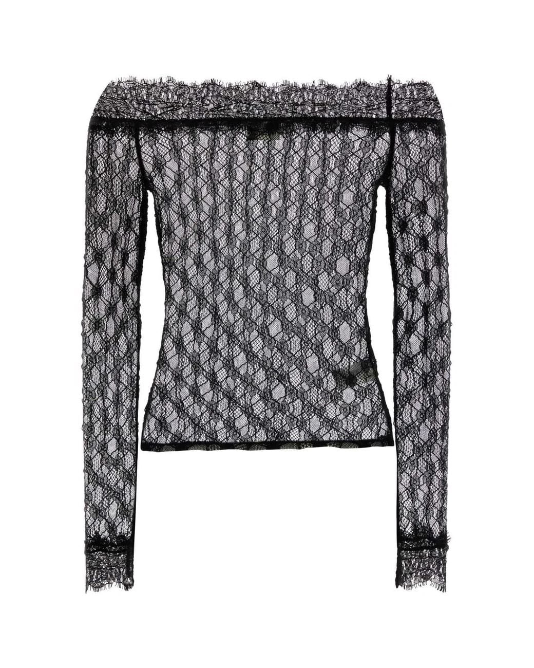 Isabel Marant Black Lace Off Shoulder Top