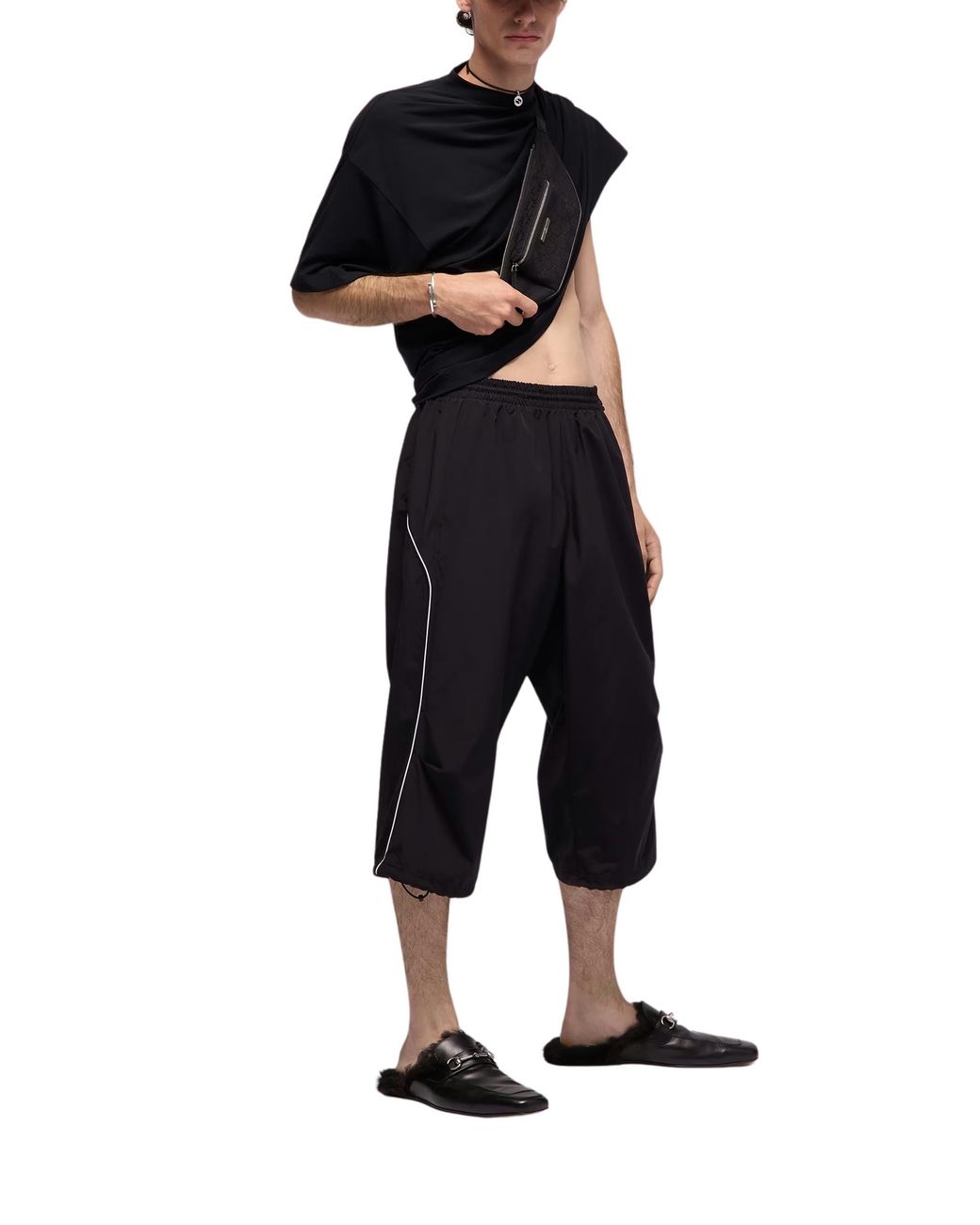 Gucci Black Cotton Nylon Bermuda With Embroidery for men