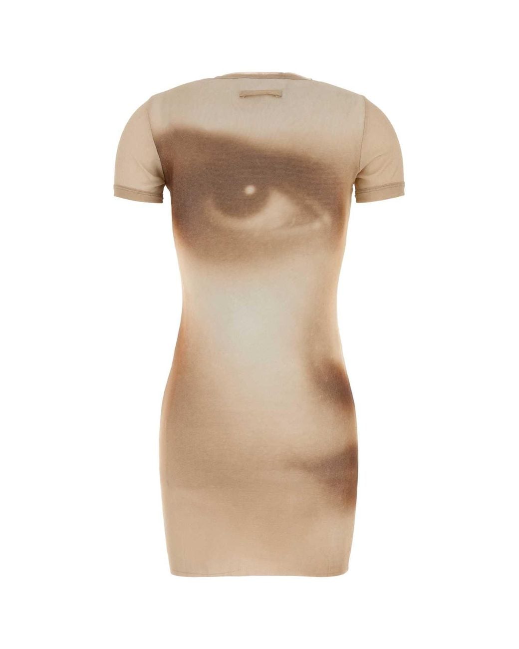 Jean Paul Gaultier Natural Mesh Mini Short Dress With Printed Face