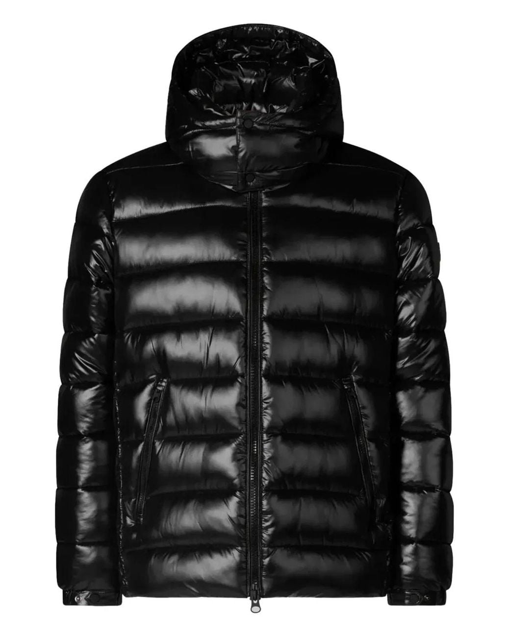 Save The Duck Black Florian Down Jacket With Lacquered Finish And Removable Hood for men