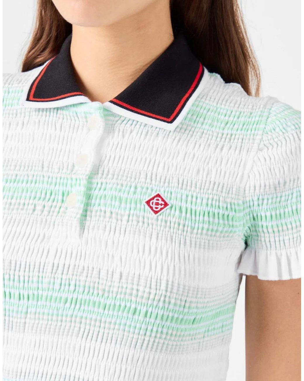 Casablanca White Stripe Shirred Polo Top