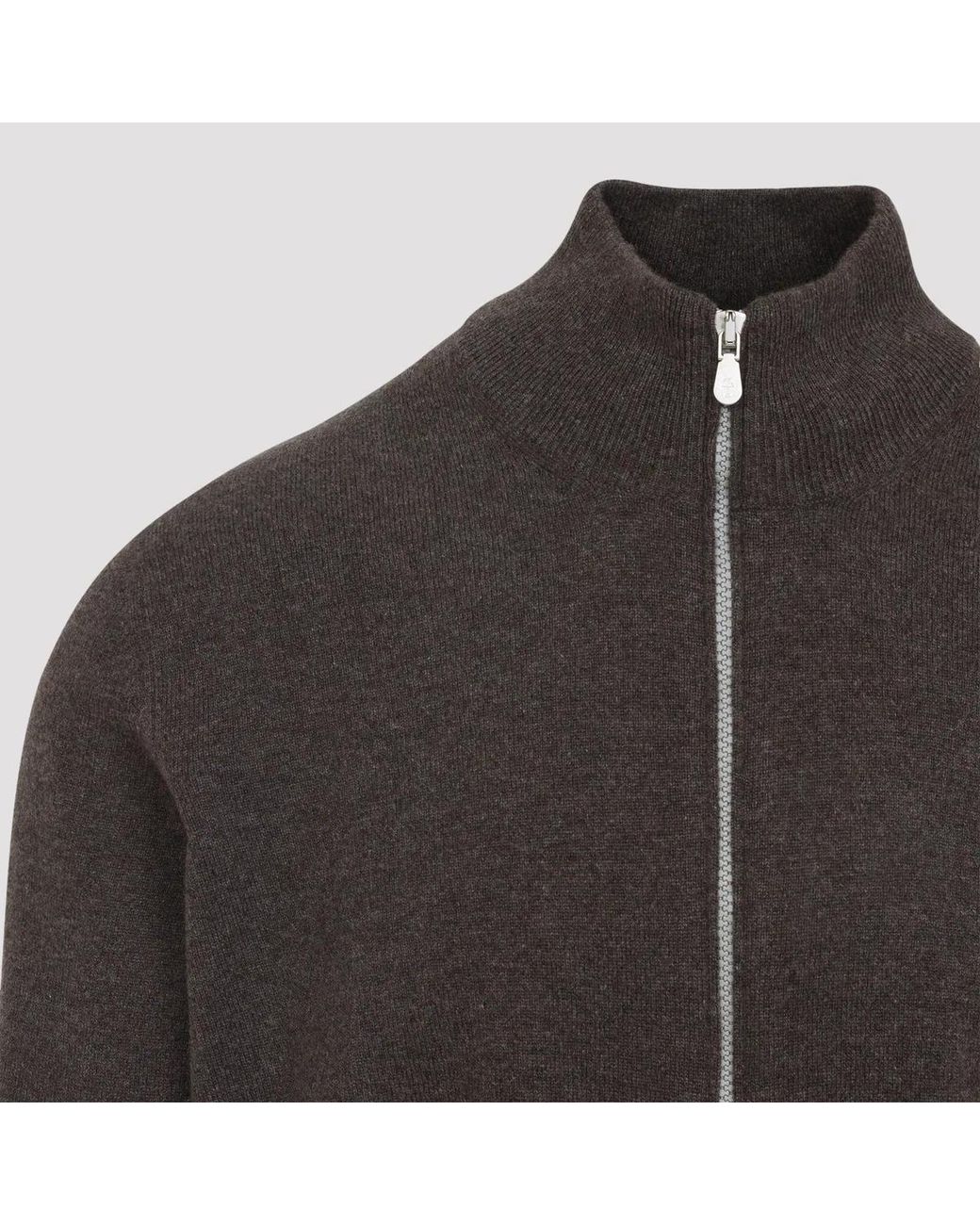 Brunello Cucinelli Black High-Necked Cashmere Cardigan With Zip for men
