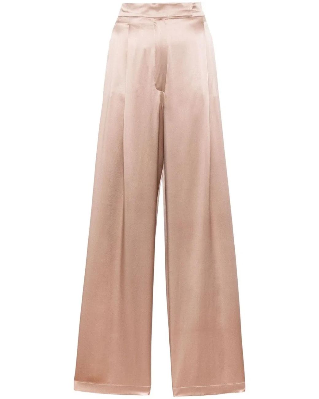 Max Mara Natural Satin Wide-Leg Silk Trousers