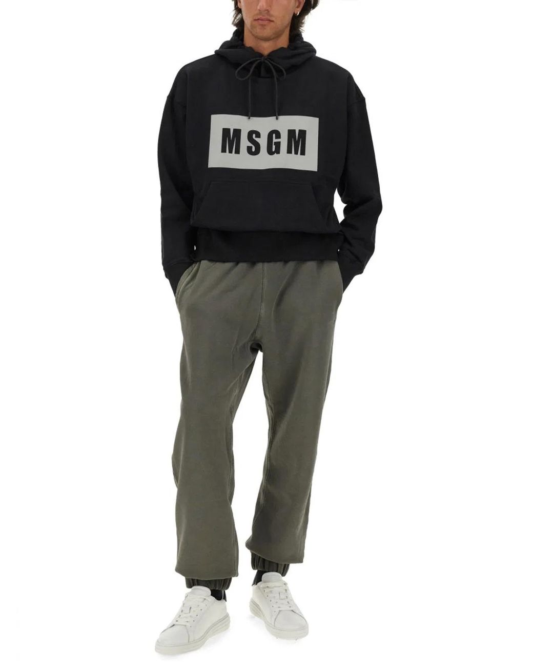 MSGM Black Logo Hood Sweatshirt for men