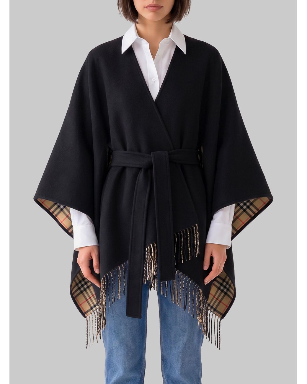 Burberry Black Tay Cape With Fringe