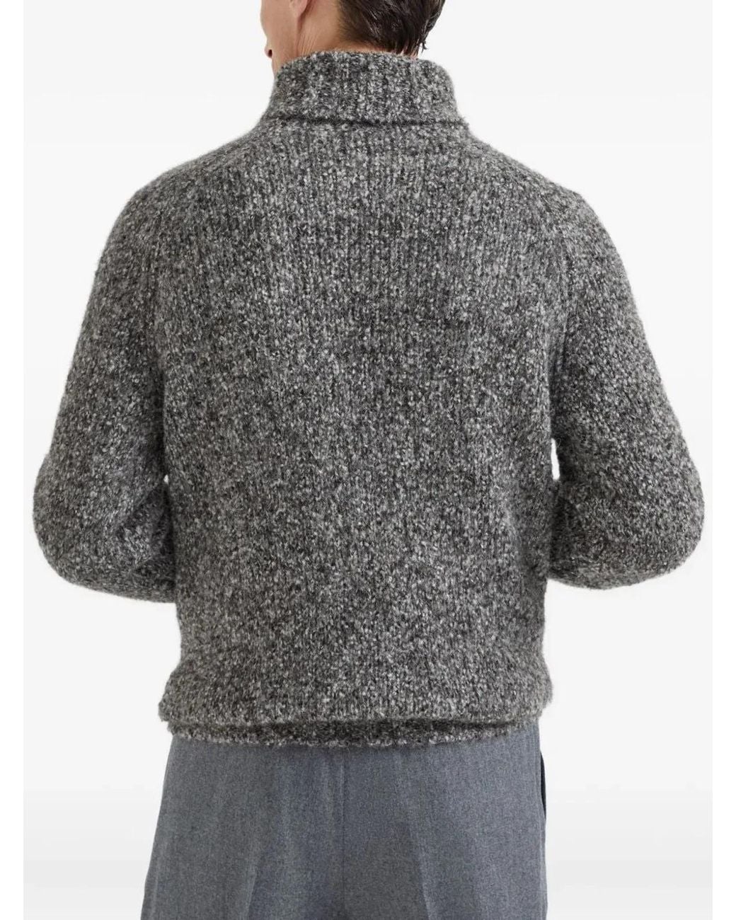 Brunello Cucinelli Gray Turtle Neck Sweater for men