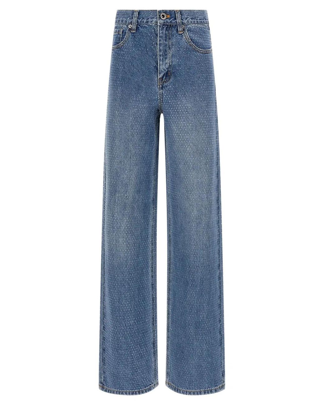 Self-Portrait Blue 'Rhinestone Denim Straight Leg' Jeans
