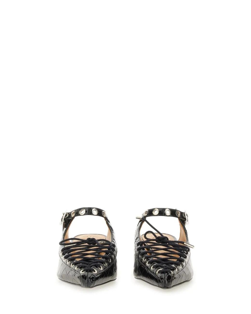Ganni Black Recycled Leather Lace-Up Moccasins