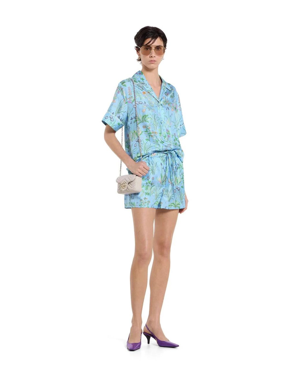 Gucci Blue Printed Silk Twill Shorts