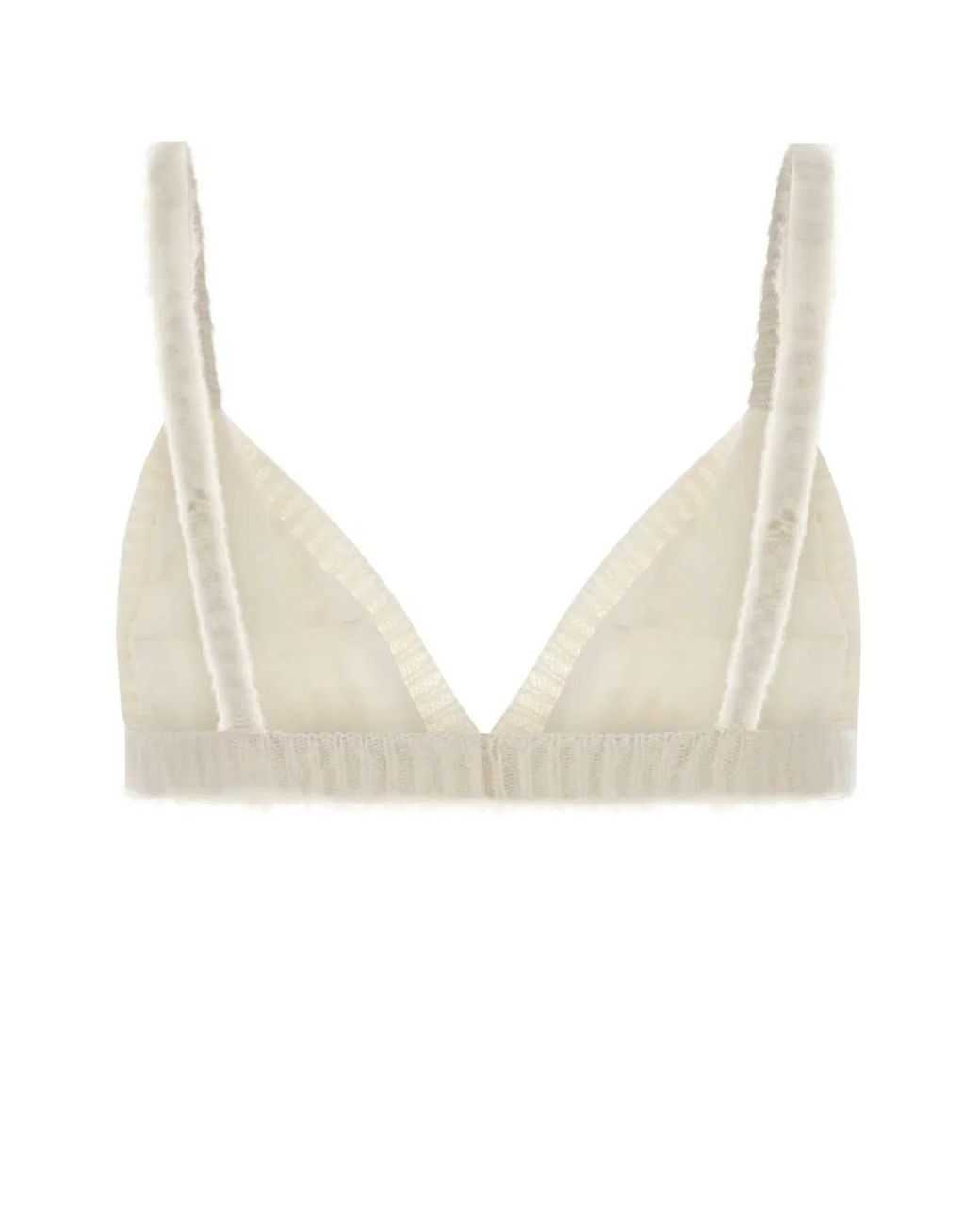 Alessandra Rich White Carded Mohair Knit Bra With Embroidery