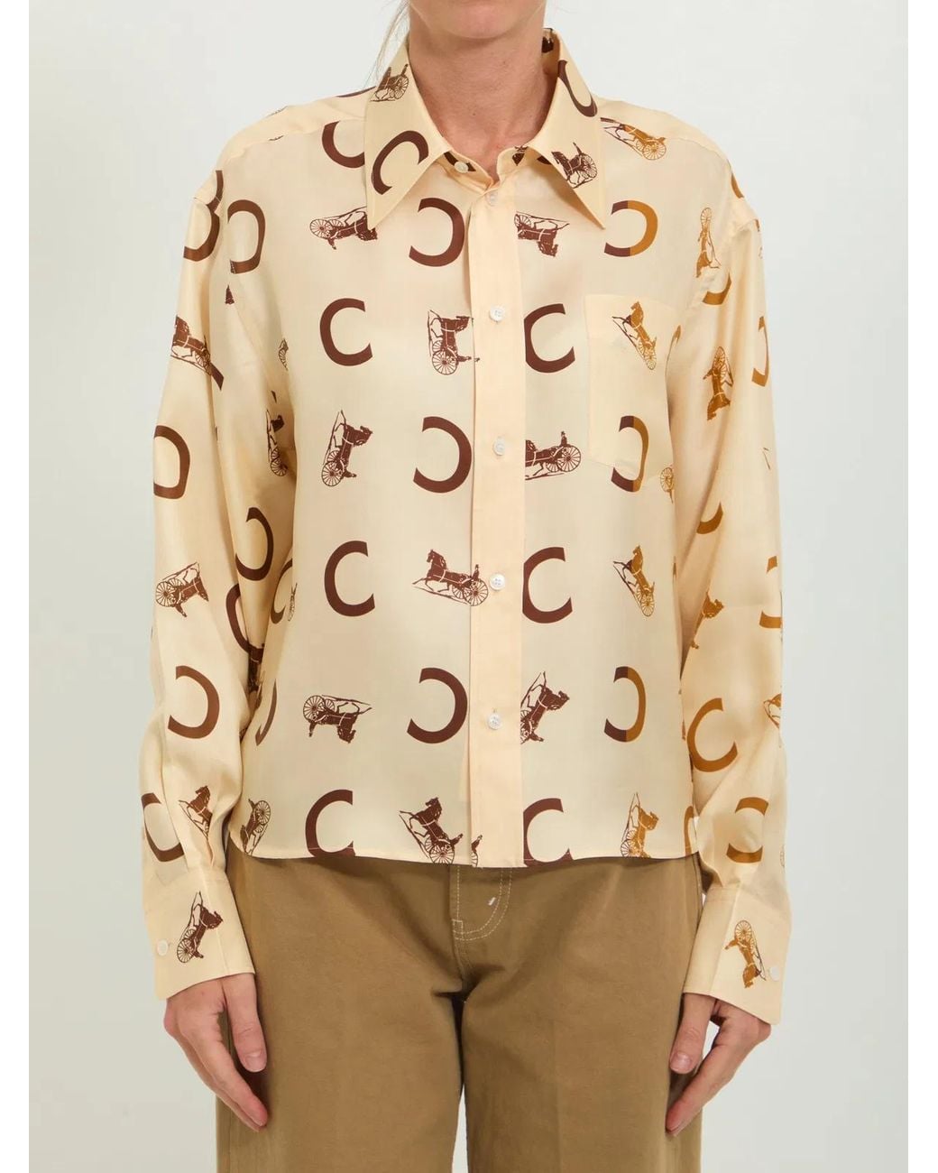 Céline Natural Cropped Printed Shirt