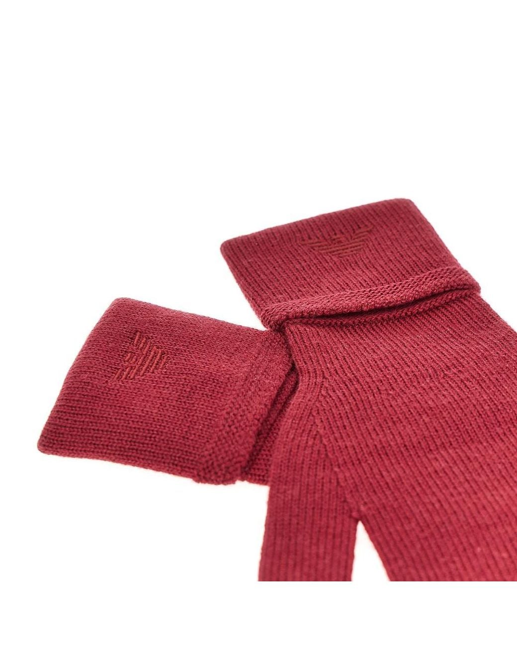 Emporio Armani Red Wool Gloves With Eagle Embroidery