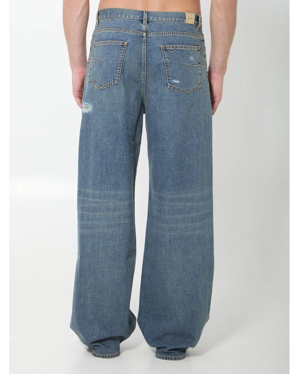 Dior Blue Wide Jeans With Aged Details for men