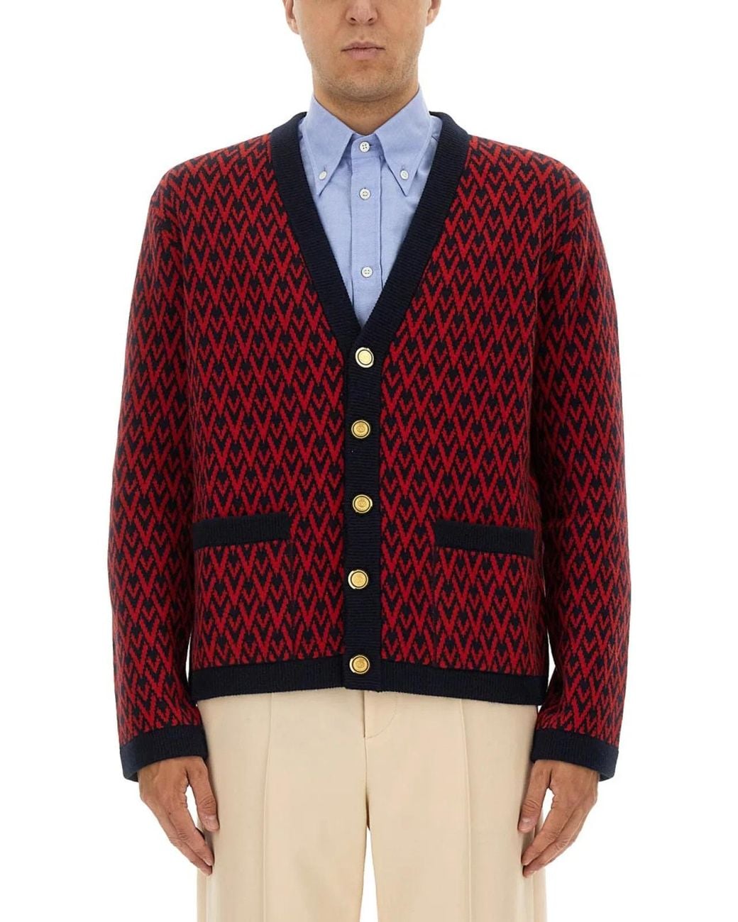 Valentino Red Cardigan With "Toute La V" Pattern for men