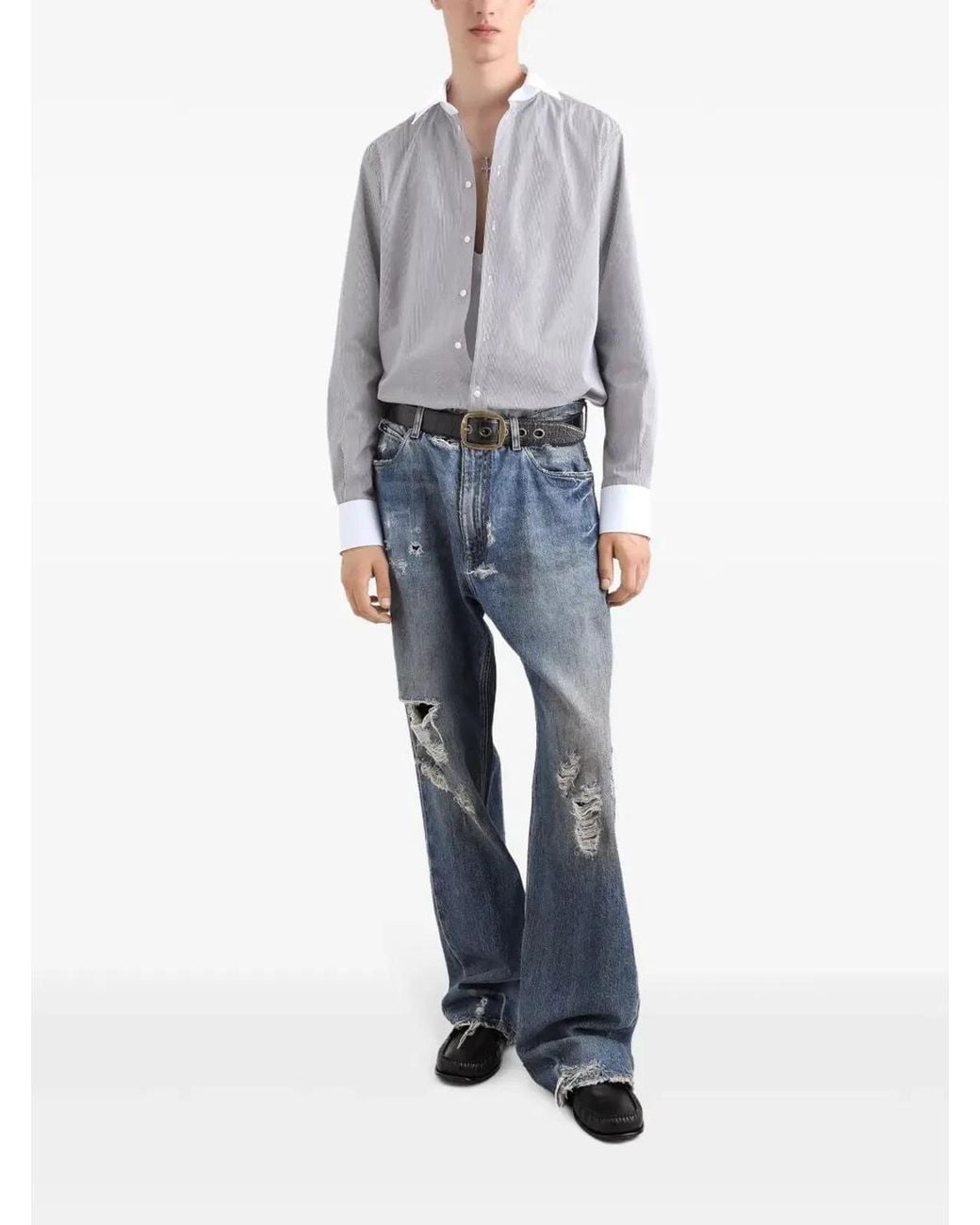 Dolce & Gabbana Gray Dolce & Gabbana Striped Cotton Shirt for men