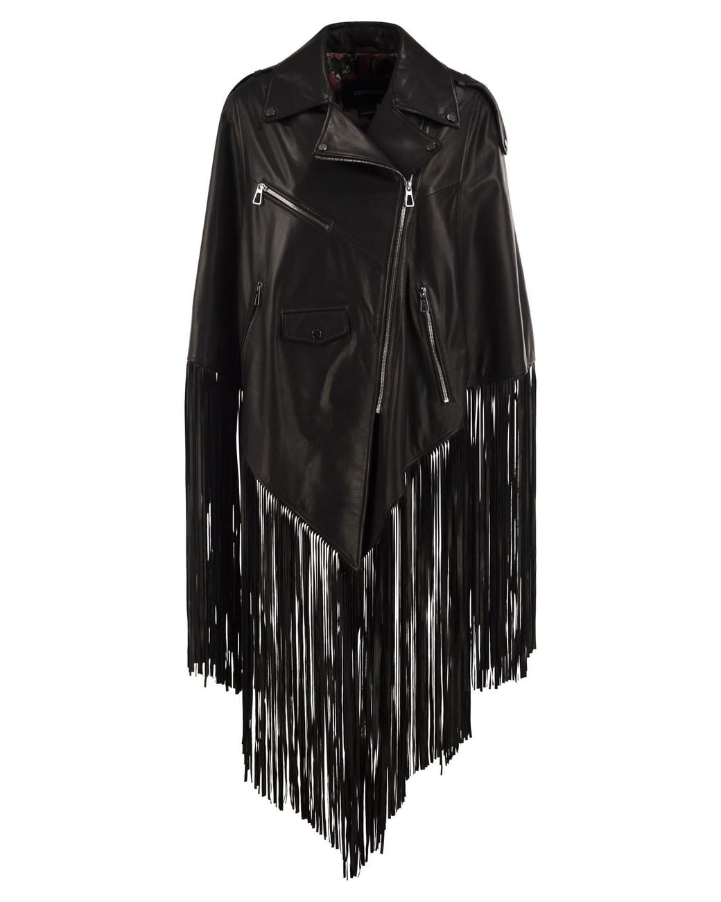 Lou Andrea Black Leather Biker Jacket With Fringes