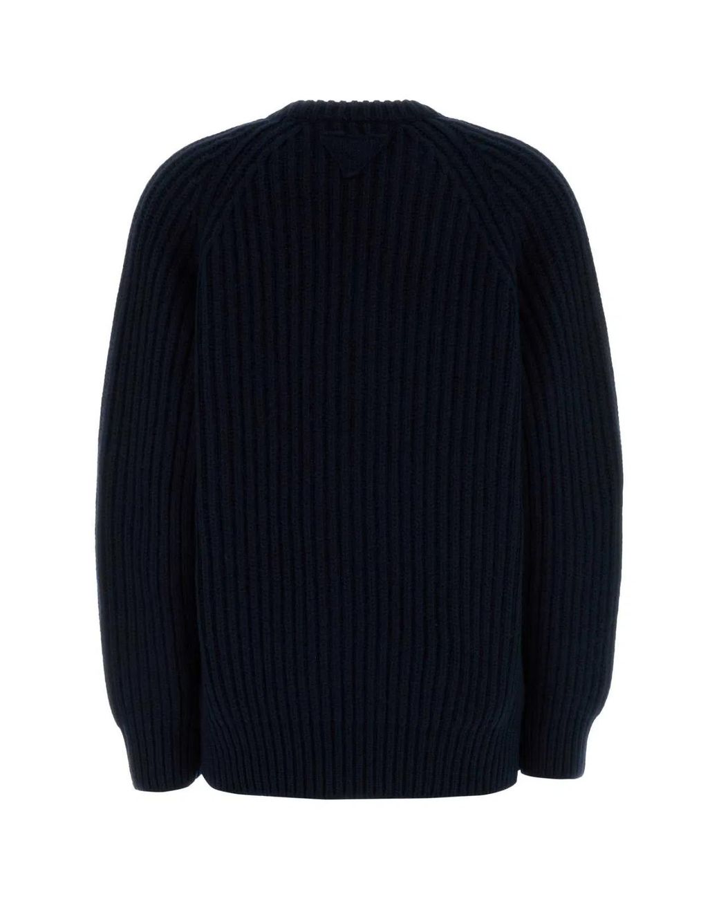 Prada Blue Ribbed-Knit Safety-Pin Wool Sweater