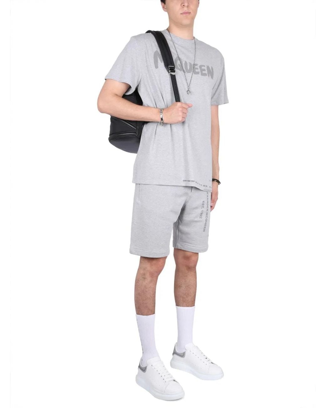 McQueen Gray Bermuda Shorts With Graffiti Logo Print for men