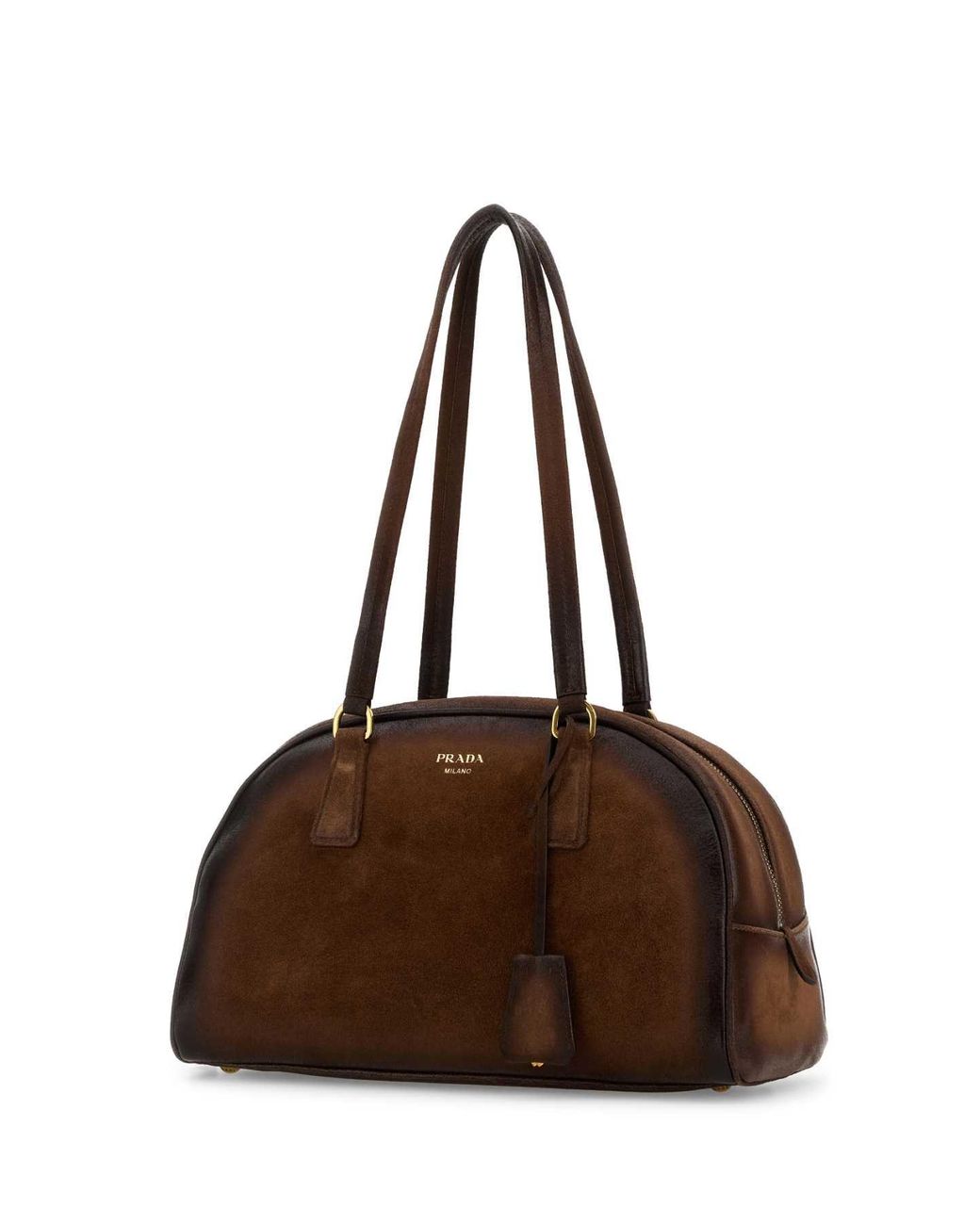 Prada Brown Suede Medium Bowling Shoulder Bag
